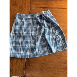 John Galt Brandy Melville Blue Plaid Mini‎ Skirt Wrap Buckle Schoolgirl One Size